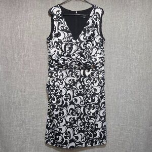 Dress Barn Plus Size Black & White Floral Printed Dress with Pockets 14W